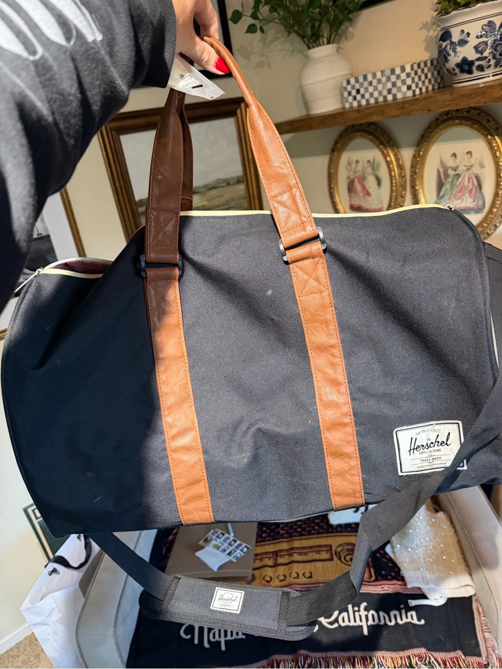 Herschel Supply Company Black Duffel with Brown Straps